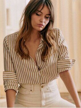 Sezane Tomboy Shirt  Ecru-camel stripes, 8
